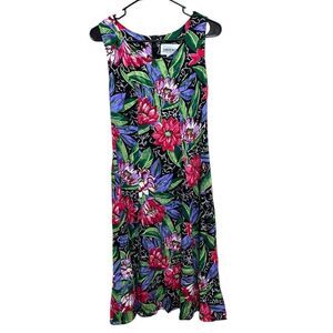 Vintage Caroline Wells 90s Flower Print Midi‎ Dress Size 8